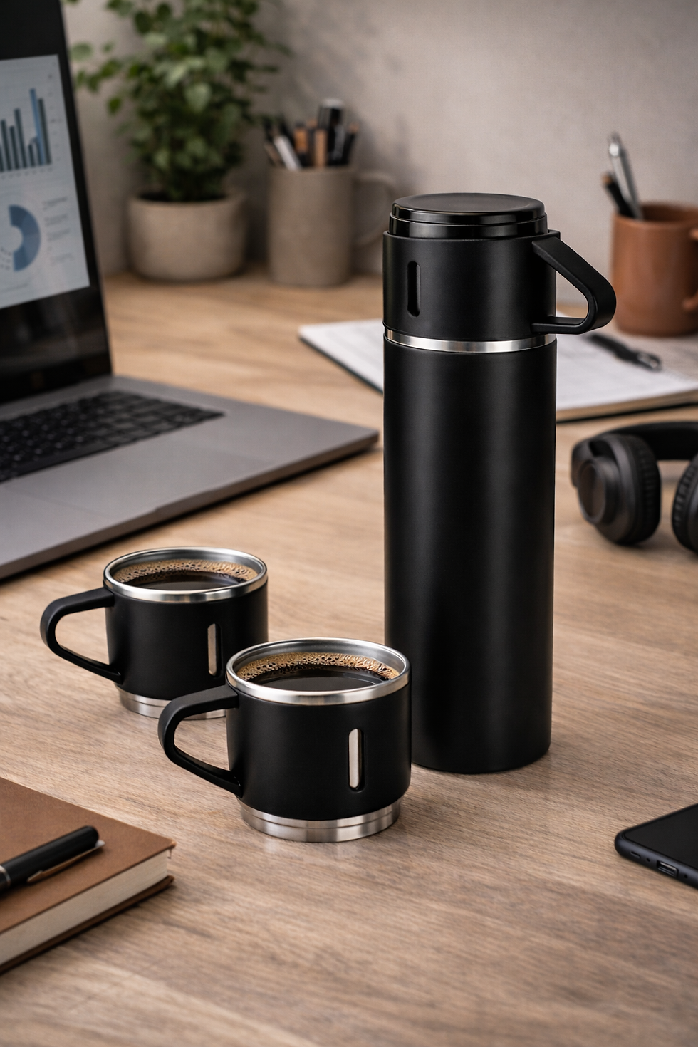 Miniatura: Kit Garrafa Térmica 500ml com 3 Xícaras – Aço Inox - Domus