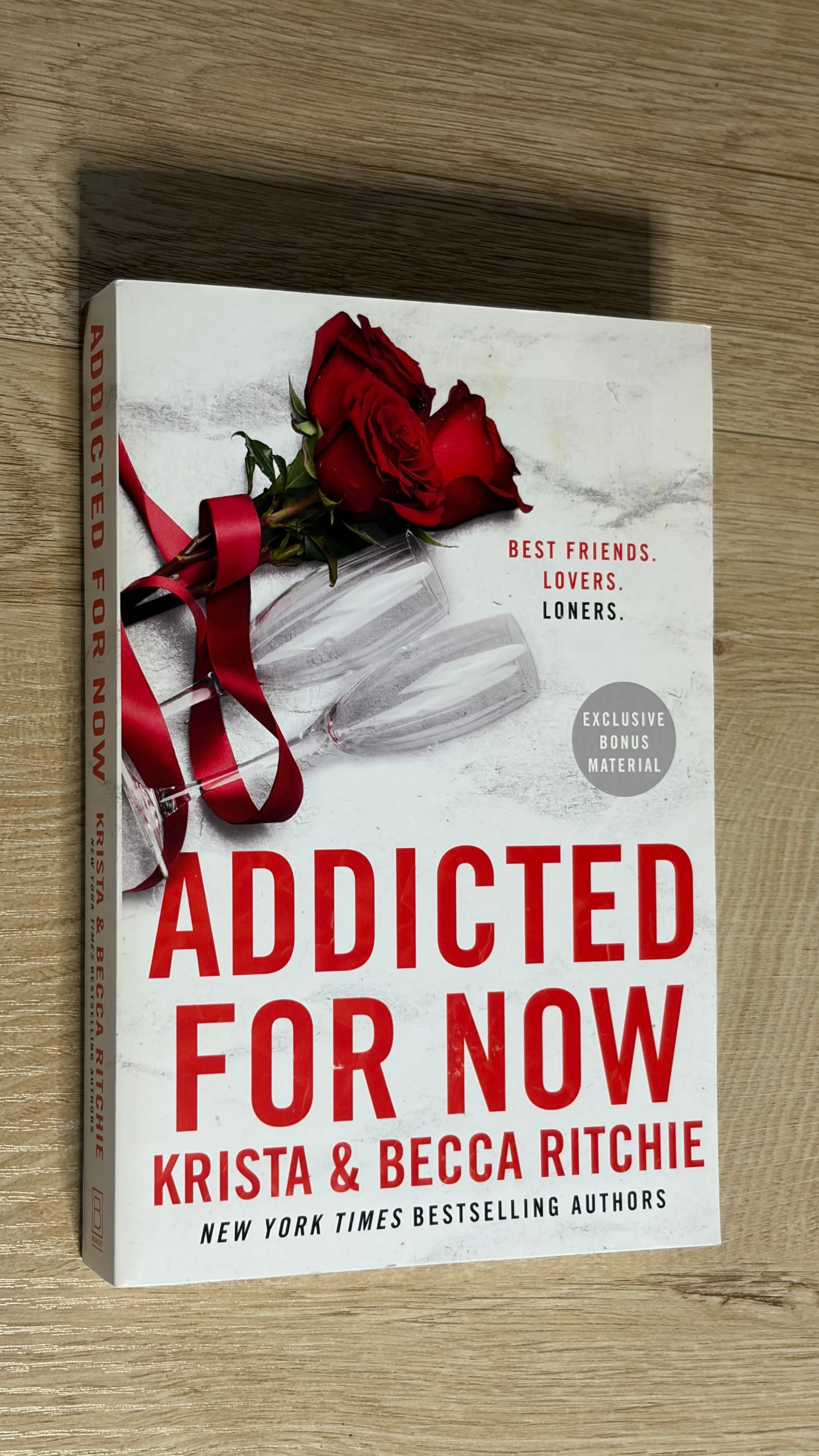 Addicted for Now book cover with roses and wine glasses