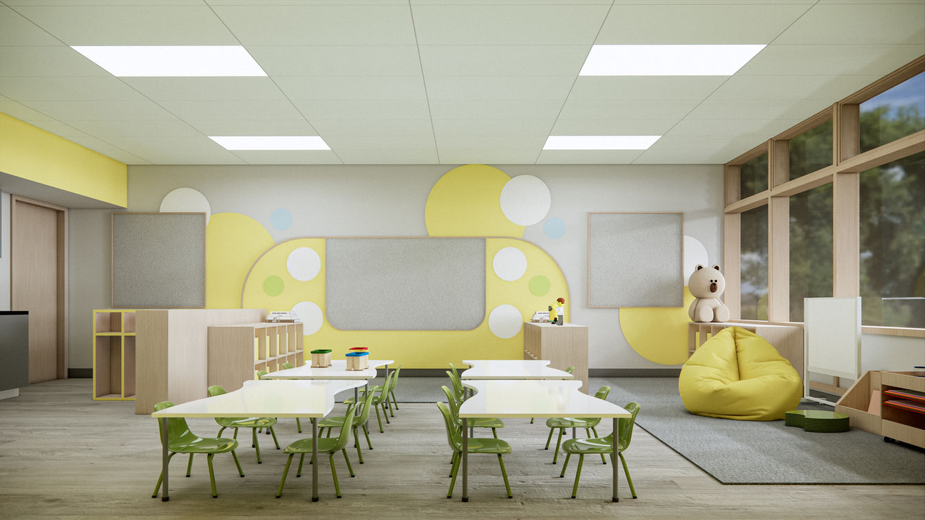 school yellow classroom interior design in los angeles california