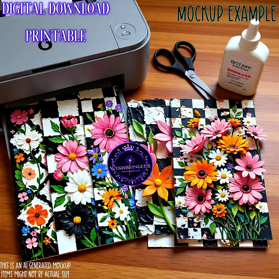 Thumbnail: Whimsical Flowers & Checks Papers in Oil and Mixed Media Instant Download 87 full-size sheets for Junk Journals and more.