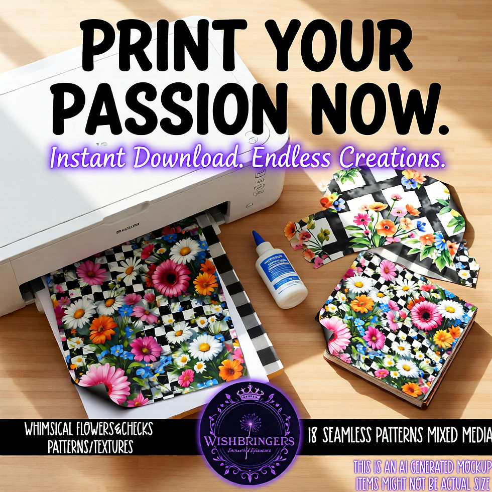 Thumbnail: Whimsical Flowers & Checks 60 Square Pattern Textures Instant Download