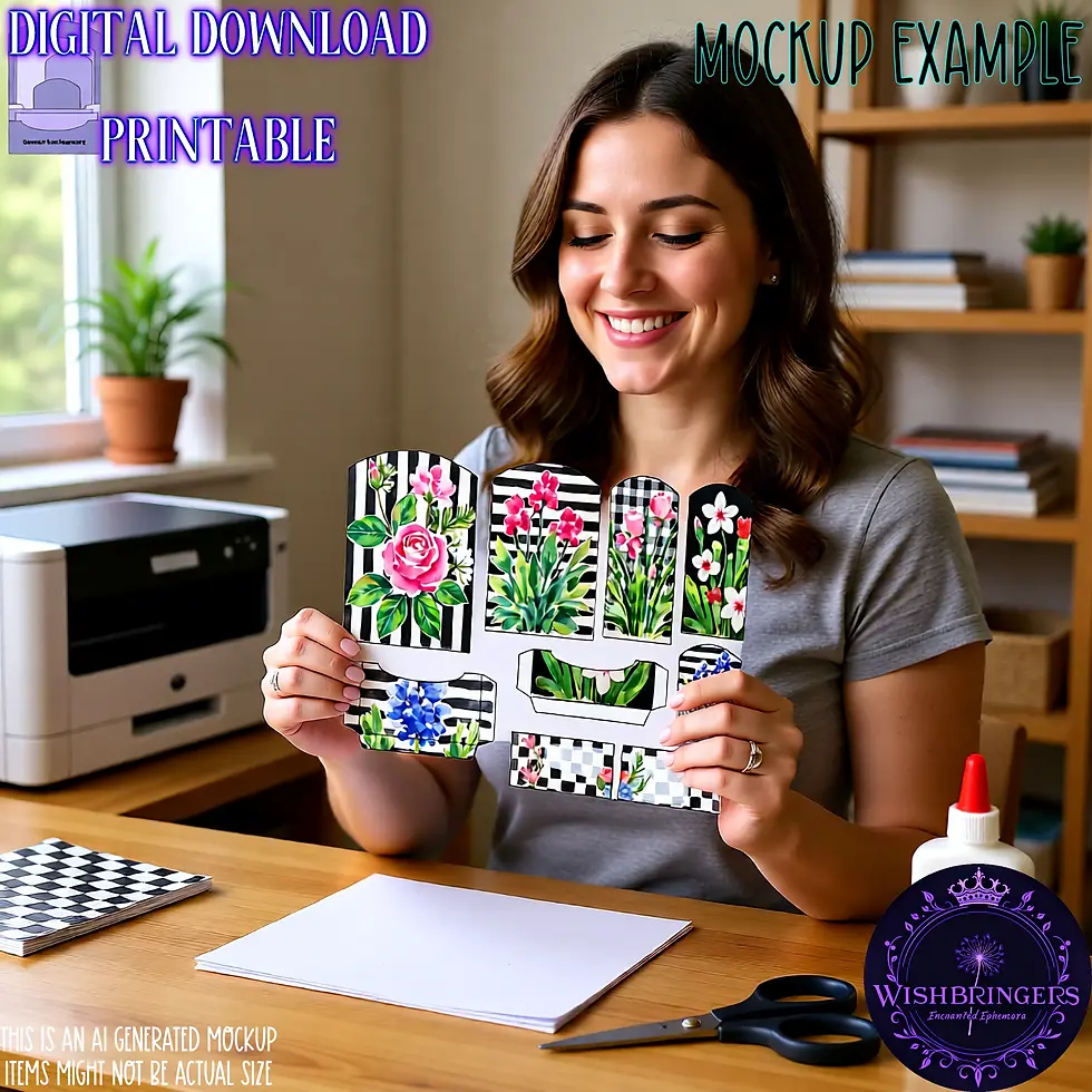 Thumbnail: Whimsical Flowers & Checks Loaded Tags in Mixed Media Style Instant Download for Junk Journals and more.