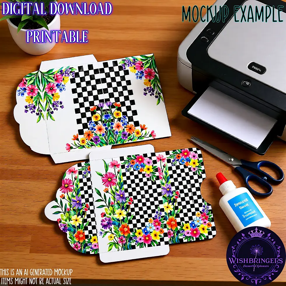 Thumbnail: Whimsical Flowers & Checks Envelopes in Watercolor Style Instant Download for Junk Journals and more.