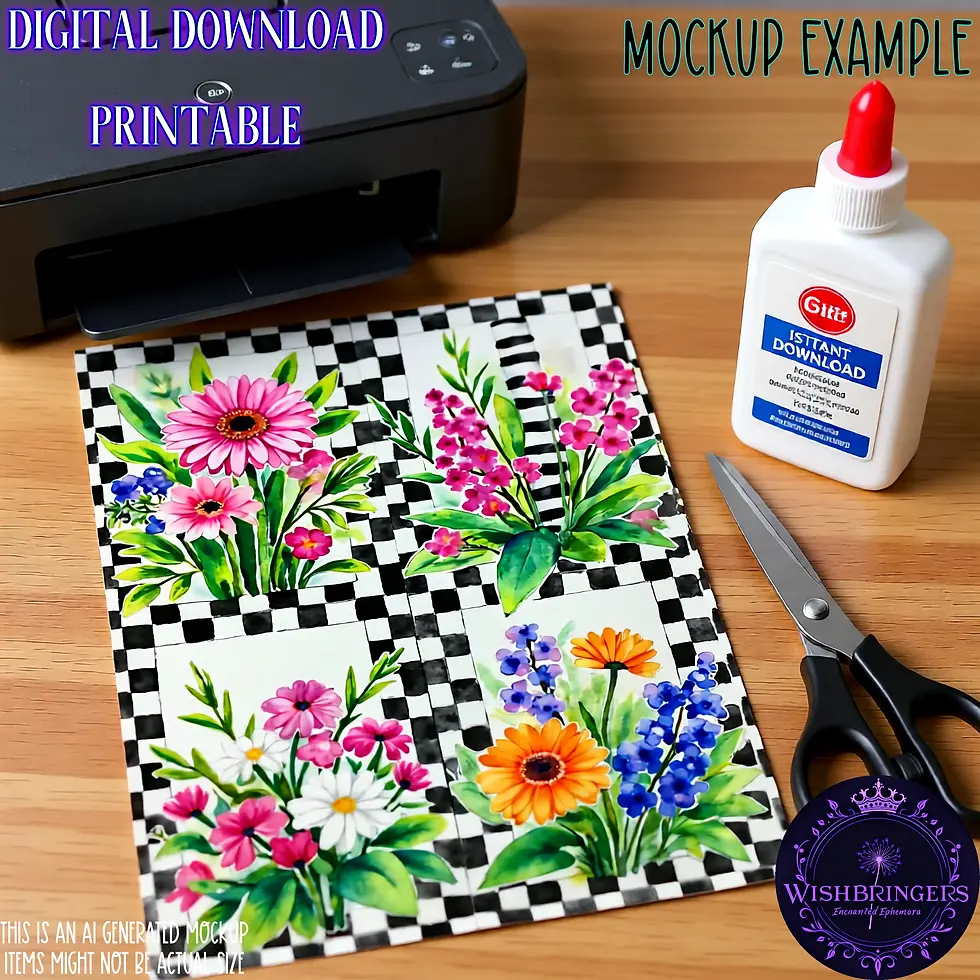Thumbnail: Whimsical Flowers & Checks Papers Instant Download 83 full-size sheets for Junk Journals and more.