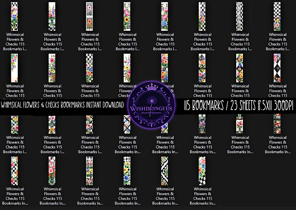 Thumbnail: Whimsical Flowers & Checks Bookmarks Instant Download 115 in total