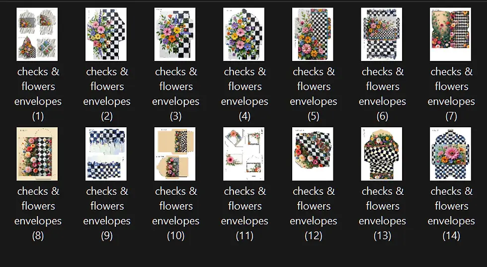 Thumbnail: whimsical flowers & checks Envelopes Instant Download