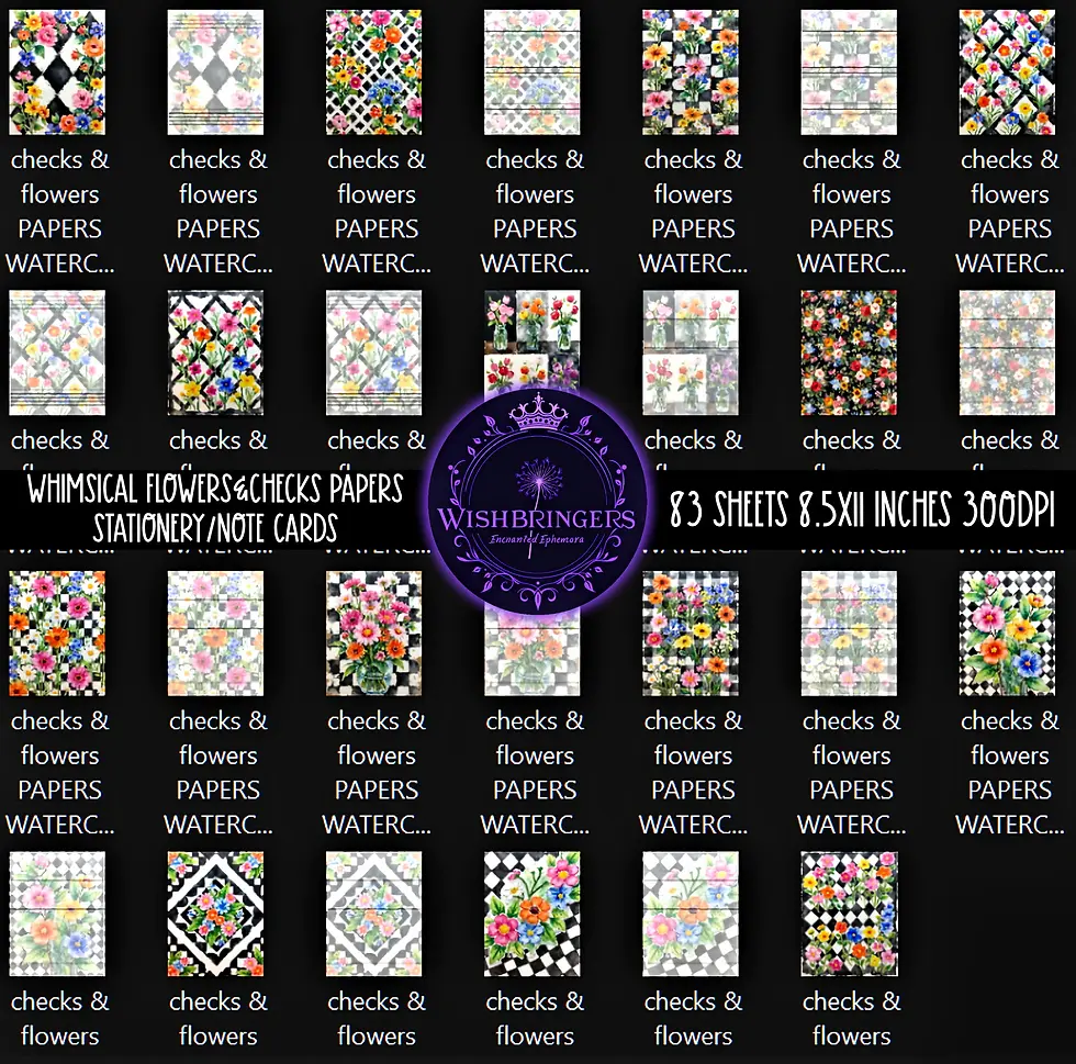 Thumbnail: Whimsical Flowers & Checks Papers Instant Download 83 full-size sheets for Junk Journals and more.