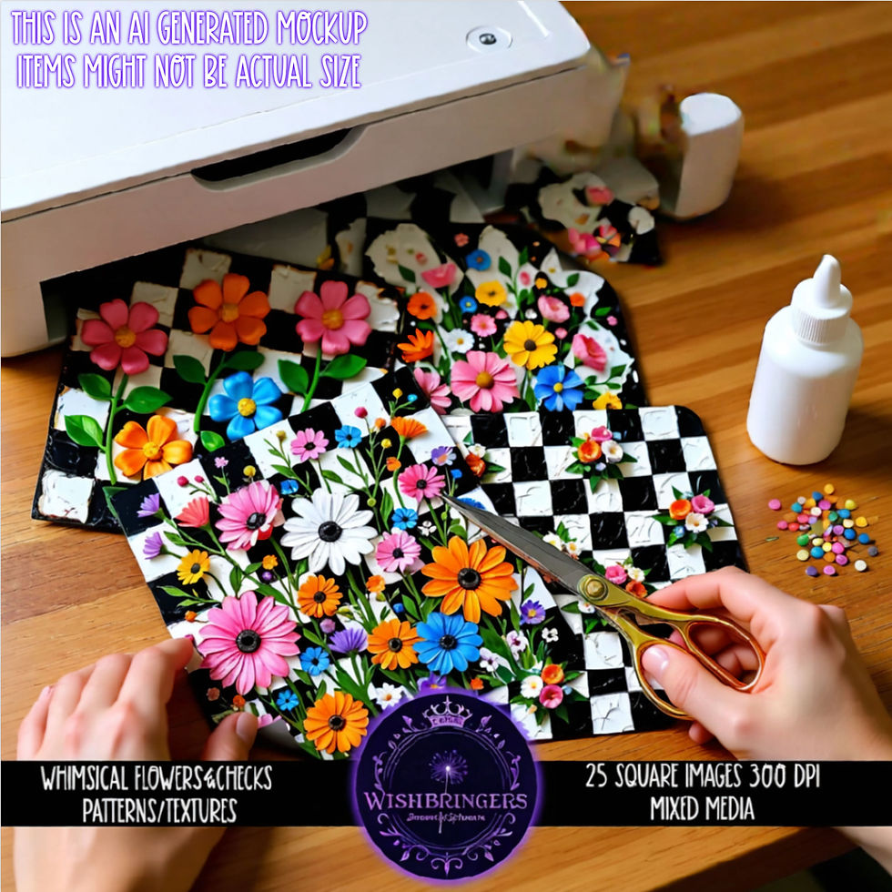 Thumbnail: Whimsical Flowers & Checks 60 Square Pattern Textures Instant Download