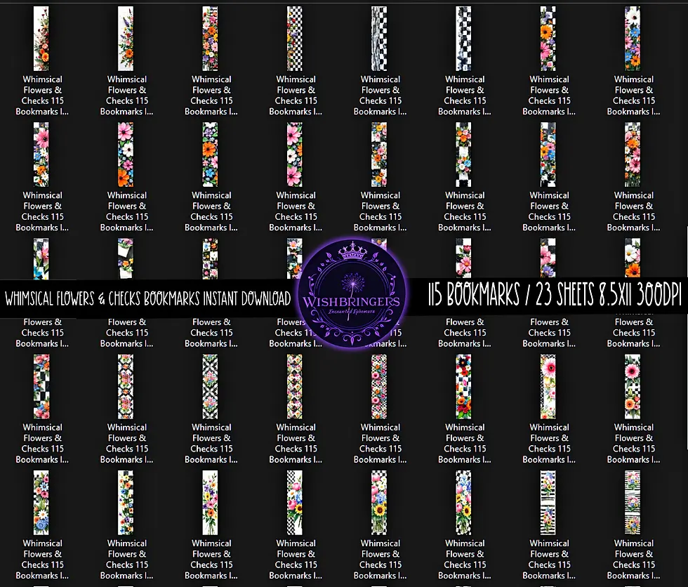 Thumbnail: Whimsical Flowers & Checks Bookmarks Instant Download 115 in total