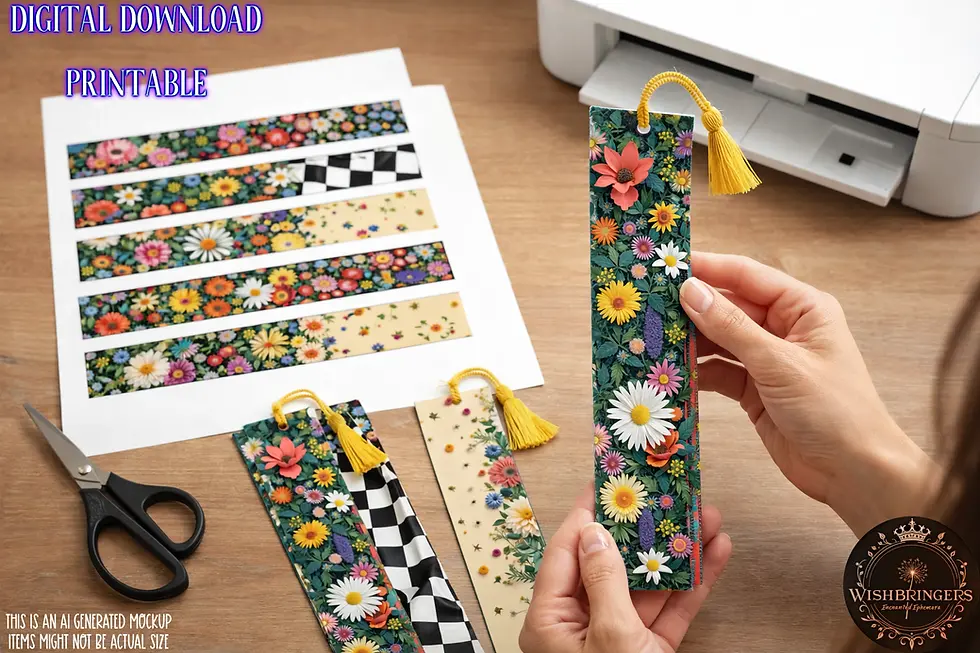 Thumbnail: Whimsical Flowers & Checks Bookmarks Instant Download 115 in total