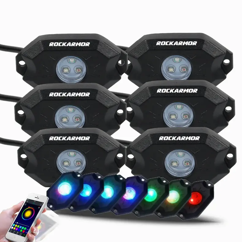RGB Rock Lights 6 Pod Bluetooth App Rockarmor 4x4