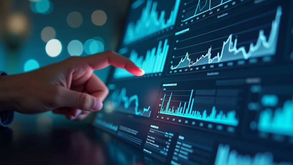 Eye-level view of a data analytics dashboard displaying key performance indicators