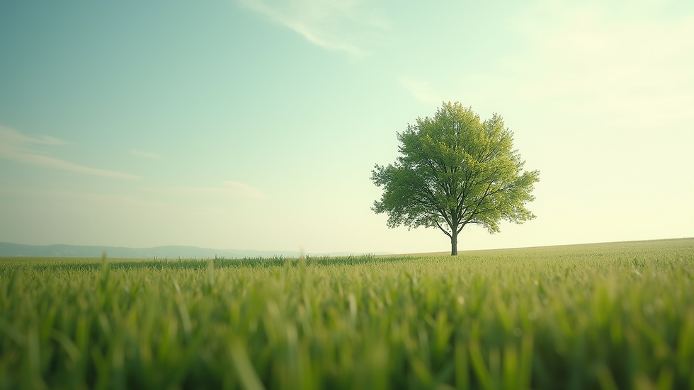 Close-up view of a serene landscape with a single tree