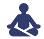 A dark blue icon of a person sitting in the lotus position to represent a meditation habit