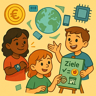 Kinder spielen mit Münzen und Noten