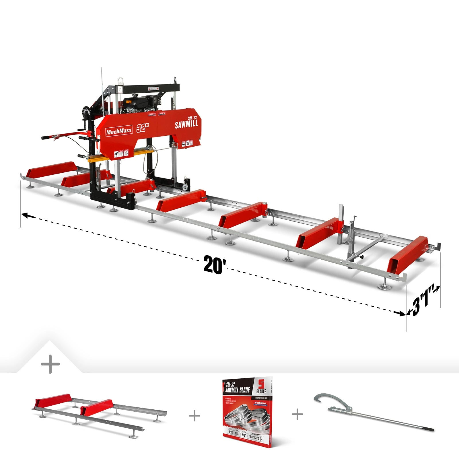32" Portable Sawmill (5 x Blades Included), KOHLER CH440 429cc E-Start Gasoline