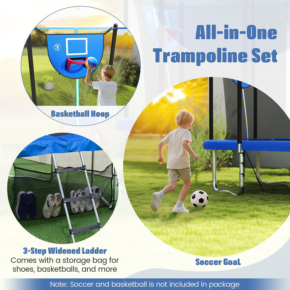 Thumbnail: Goplus 10 x 8 FT Heavy-Duty Toddler Trampoline with Basketball Hoop Soccer Goal