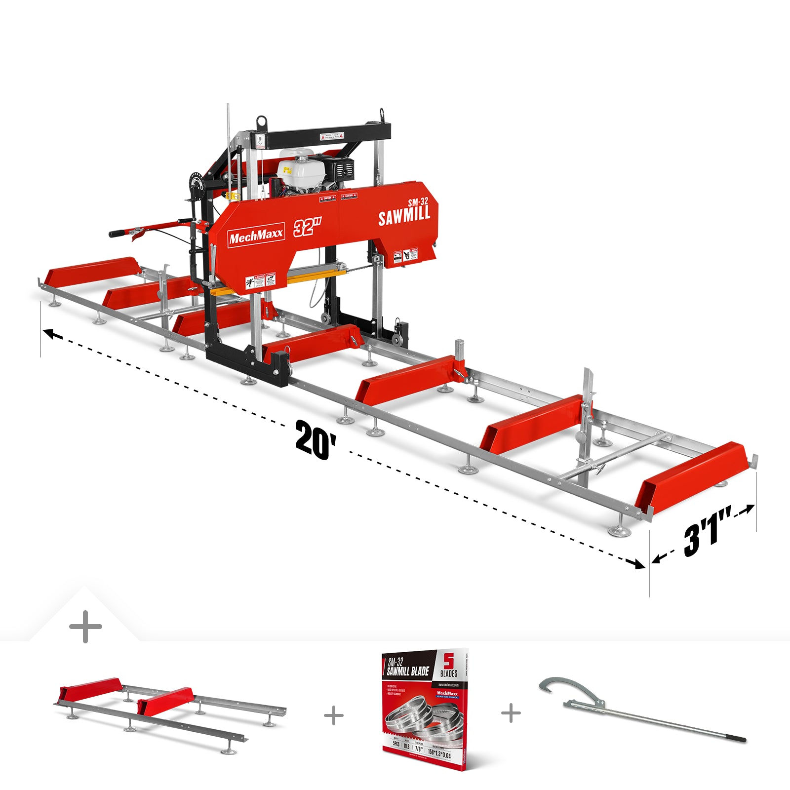 32" Portable Sawmill (5 x Blades Included), HONDA GX390 389cc E-Start Gasoline