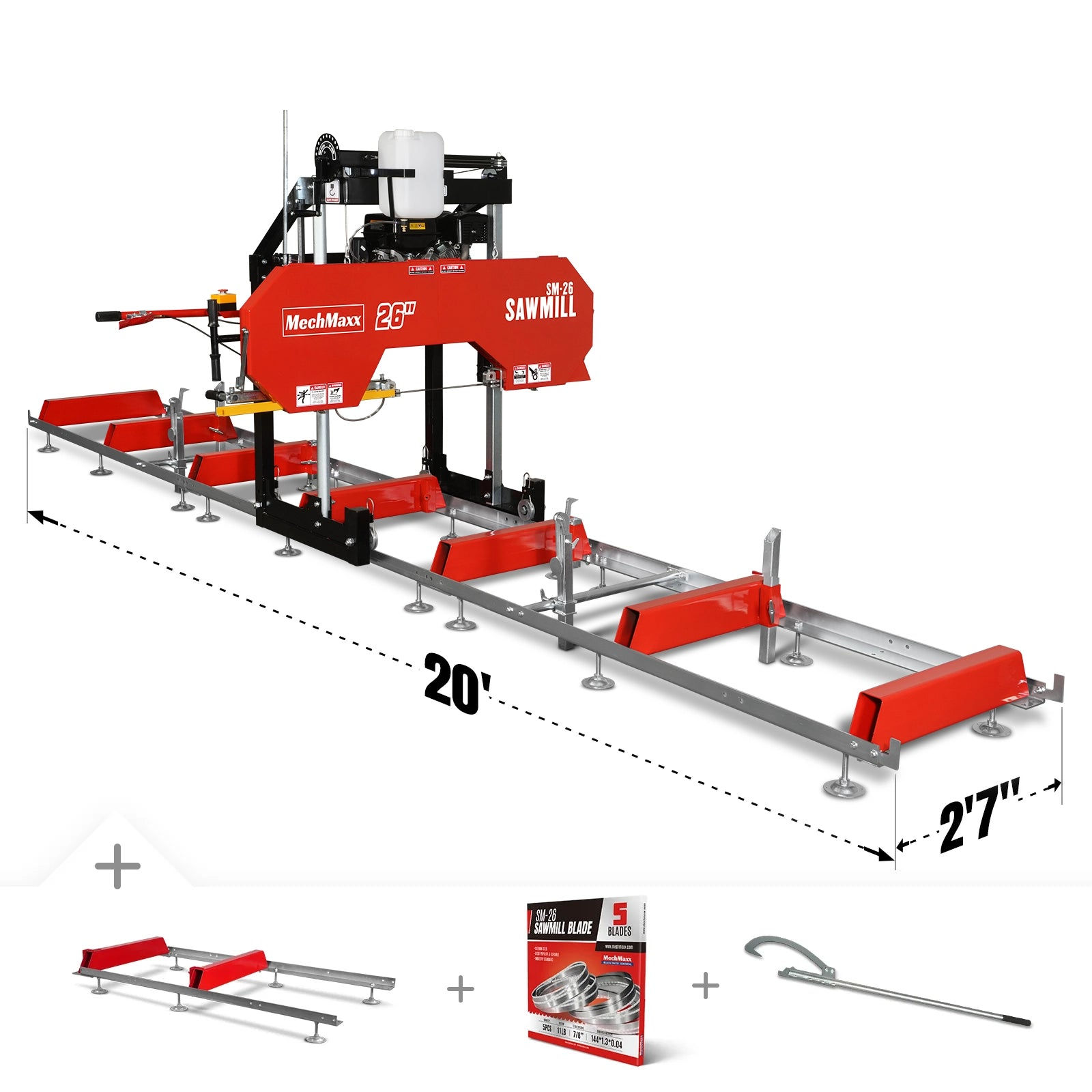26" Portable Sawmill (5x Blades Included), KOHLER CH440 429cc E-Start Gasoline