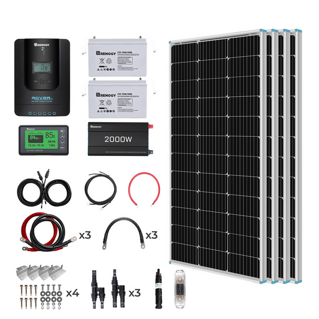 Renogy 400W 12 Volt Complete Solar Kit with 2 X 100Ah Deep-Cycle AGM OR Two
