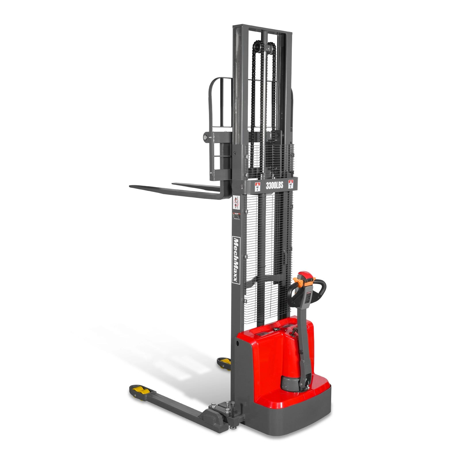 3300lbs Electric Straddle Stacker, 118" Lift, Adjustable Legs & Forks
