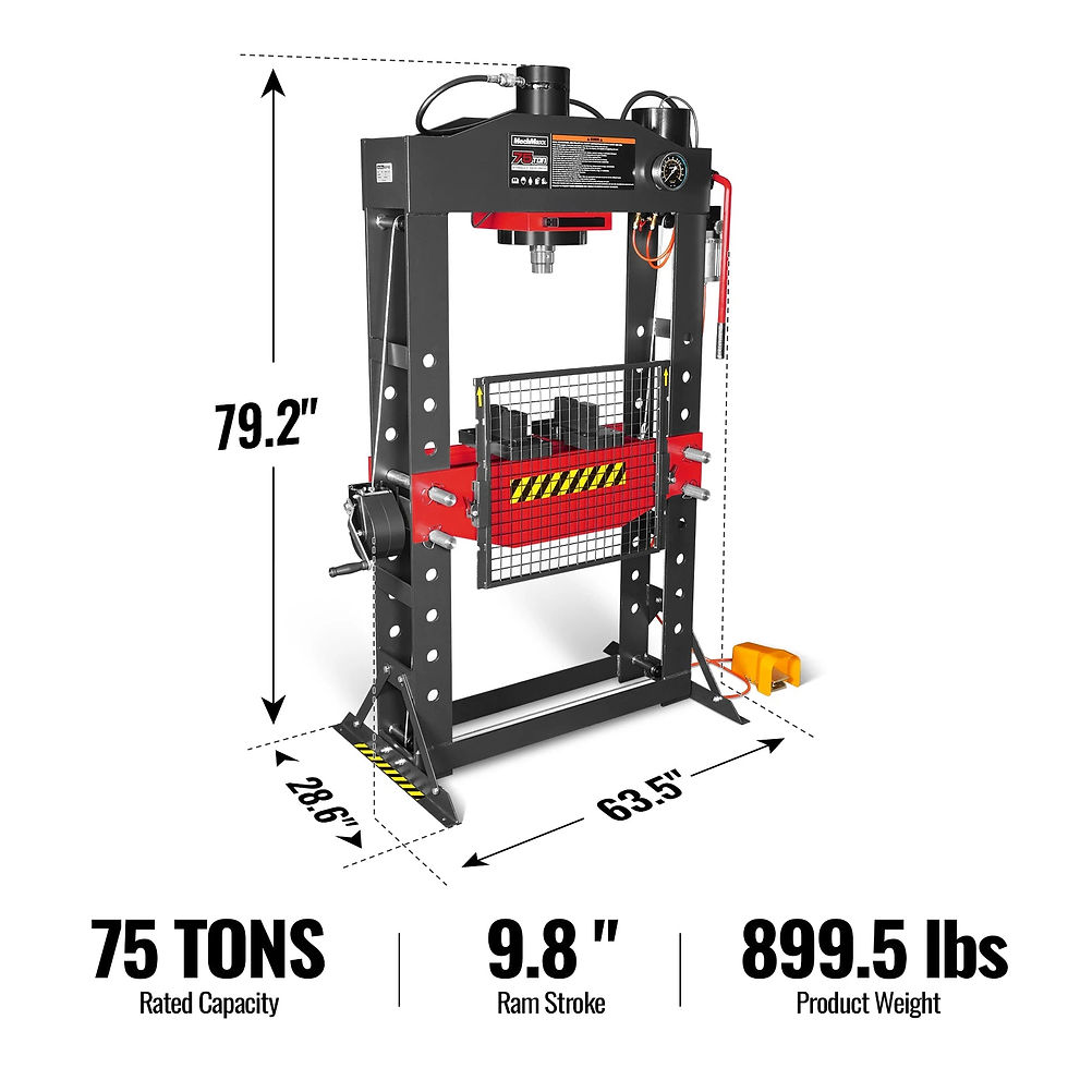 75 Ton H-Frame Air/Hydraulic Shop Press with Hand Winch, Fully Welded Steel