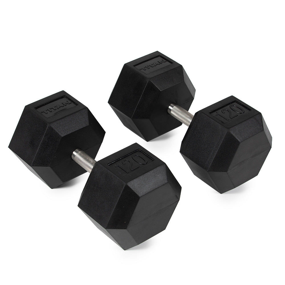 120 LB Straight Stainless Steel Hex Dumbbells