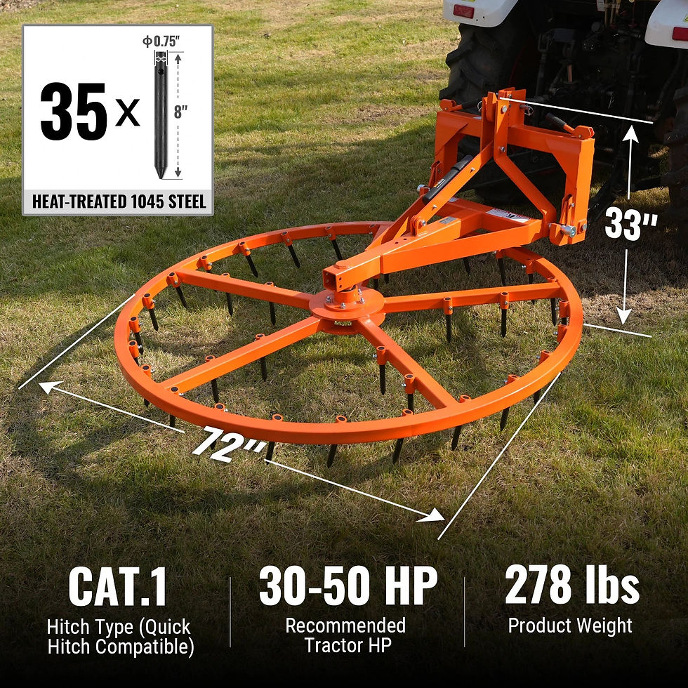 72" Arena Spin Harrow Groomer with 35 Tines Cat.1 3 Point Hitch Grooming