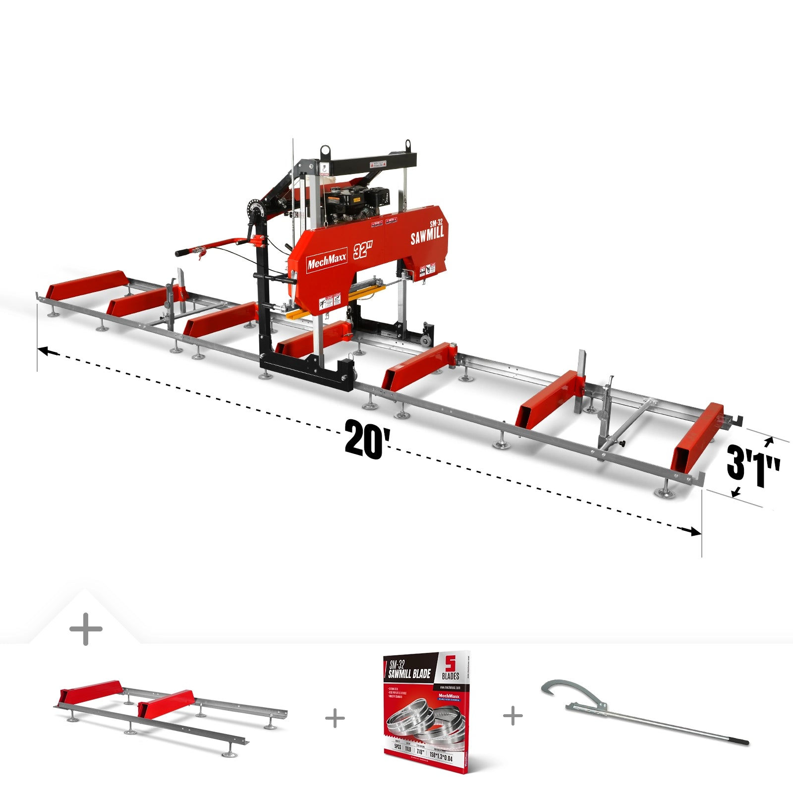32" Portable Sawmill (5 x Blades Included), 420cc 15HP E-Start Gasoline Engine