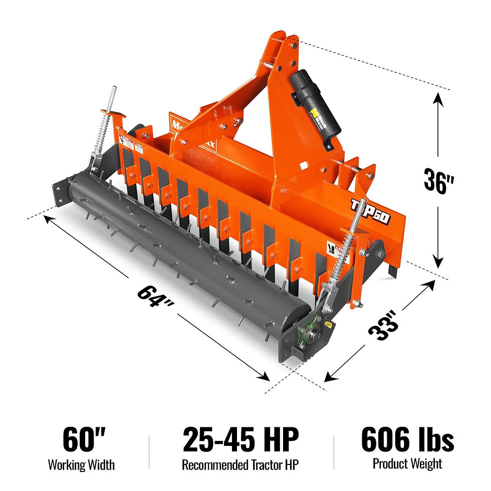 60" Heavy Duty Soil Pulverizer, Single Spiked Roller, 21 Shanks, Category 1 and