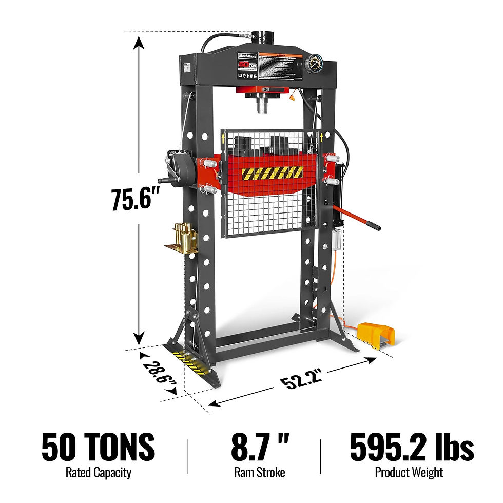 50 Ton H-Frame Air/Hydraulic Shop Press with Hand Winch & Press Pin Kit, Fully