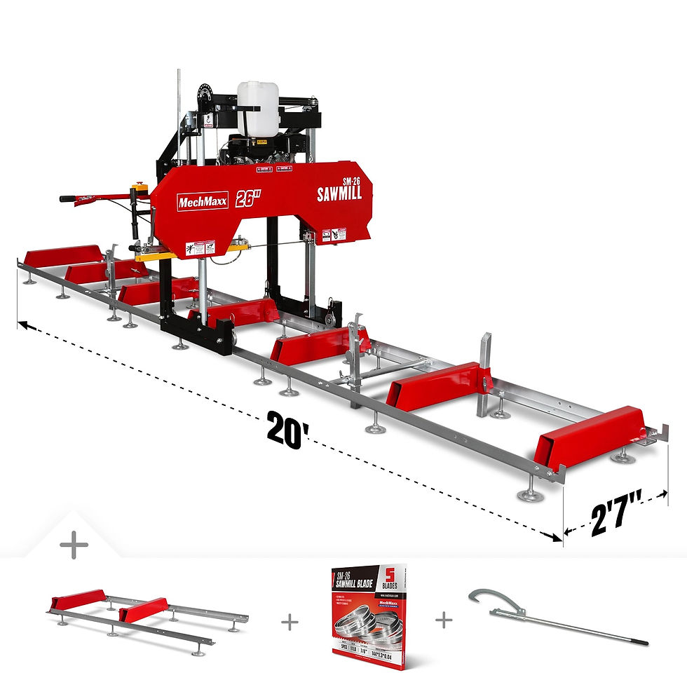 26" Portable Sawmill (5x Blades Included), 459cc 15HP E-Start Gasoline Engine