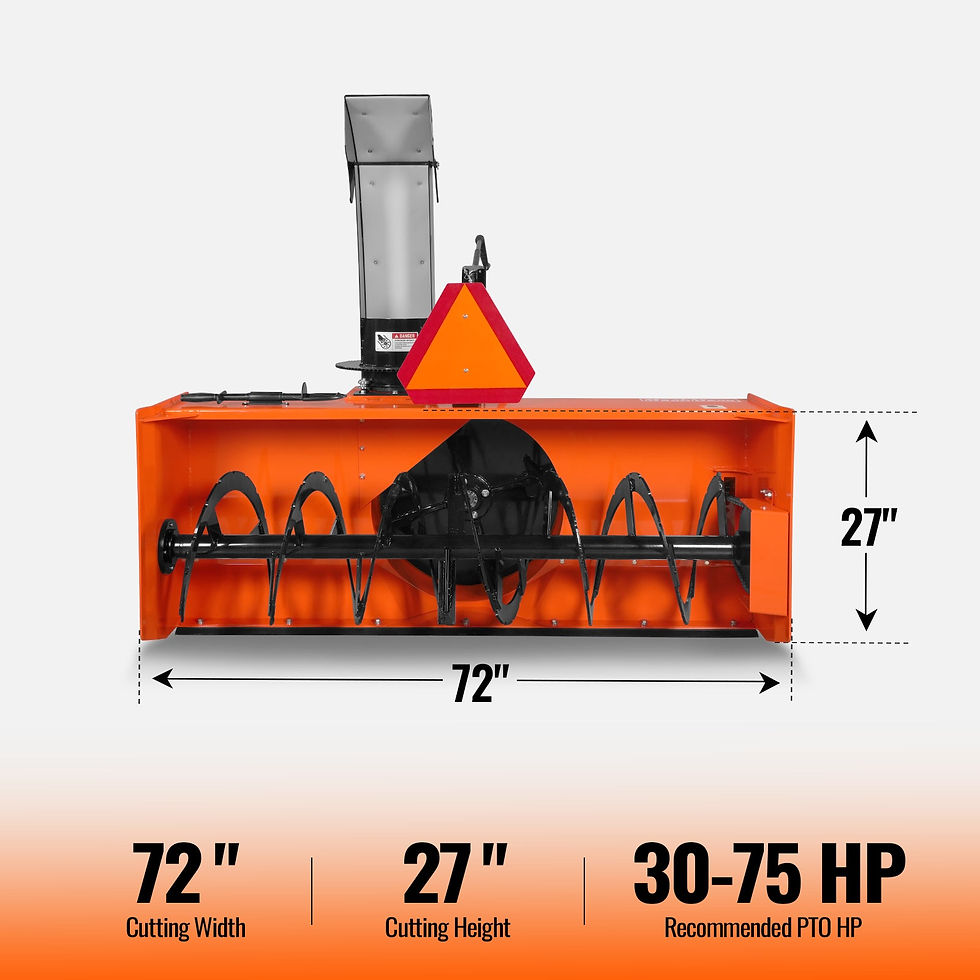 72" 3 Point PTO Snow Blower 24" Impeller Diameter 360° Snow Chute (PTO Shaft
