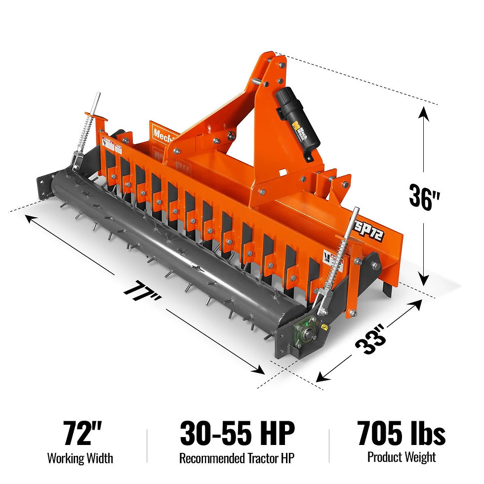 72" Heavy Duty Soil Pulverizer, Single Spiked Roller, 25 Shanks, Category 1 and