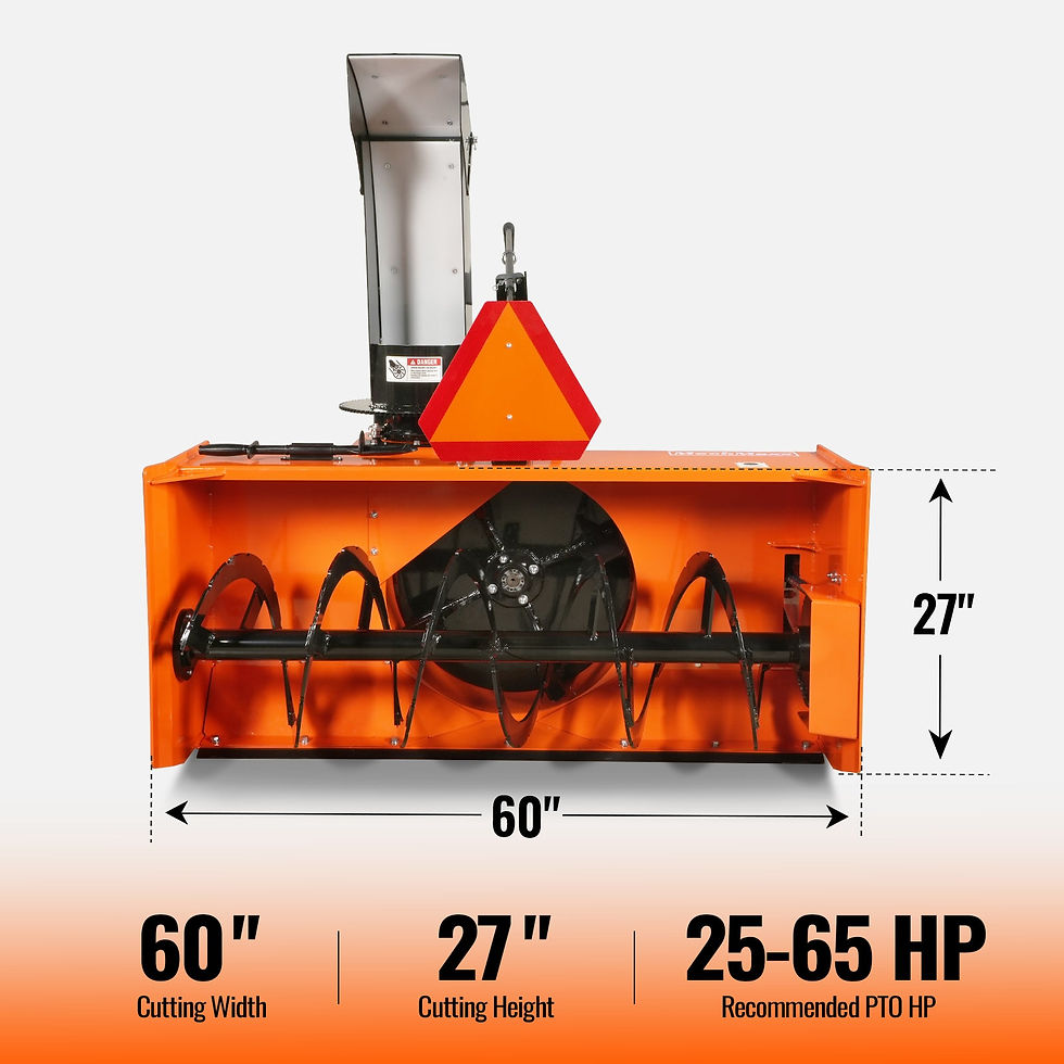 60" 3 Point PTO Snow Blower 24" Impeller Diameter 360° Snow Chute (PTO Shaft