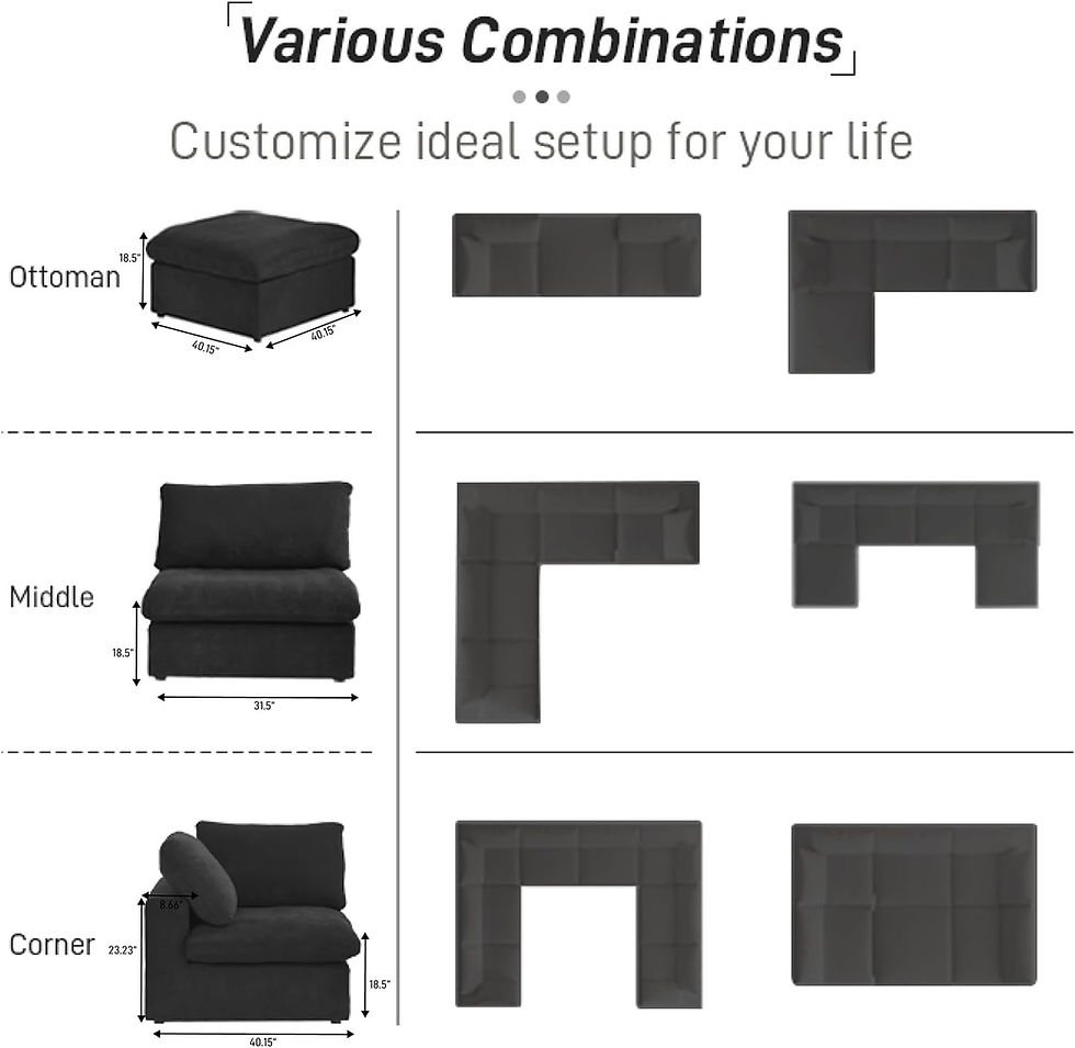 Thumbnail: Cloud 4pc Modular Sectional Sofa with Storage Ottoman, Black