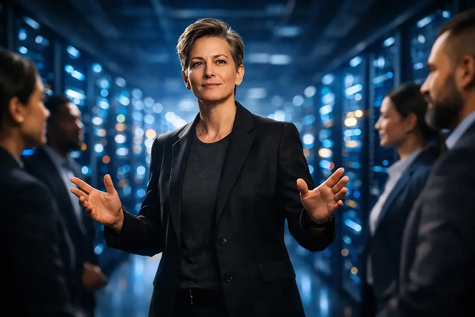 Technology leader directing a team in a modern data centre, representing global IT leadership thought leaders