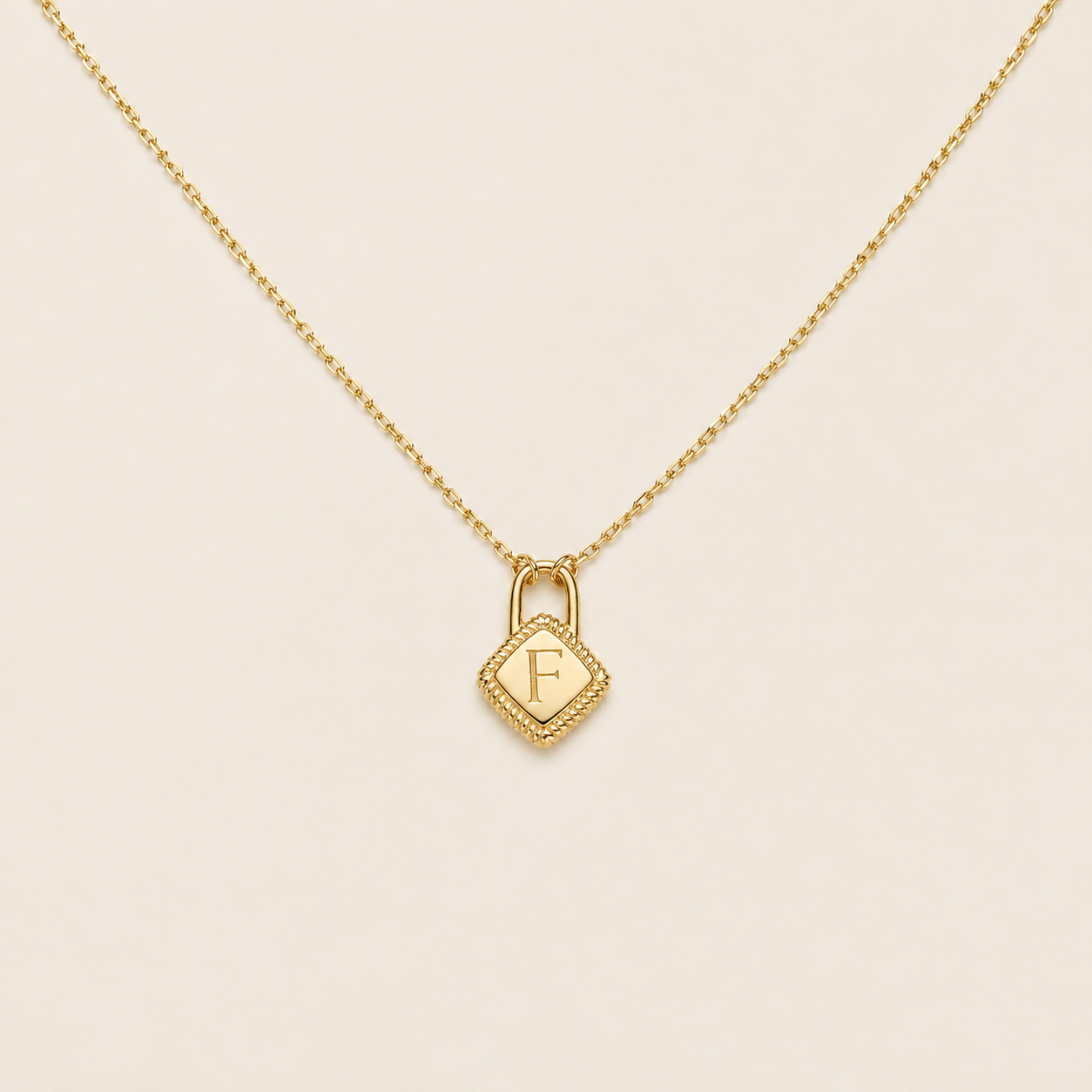 26 letters Initial Lock Pendant Necklace in 925 Sterling Silver