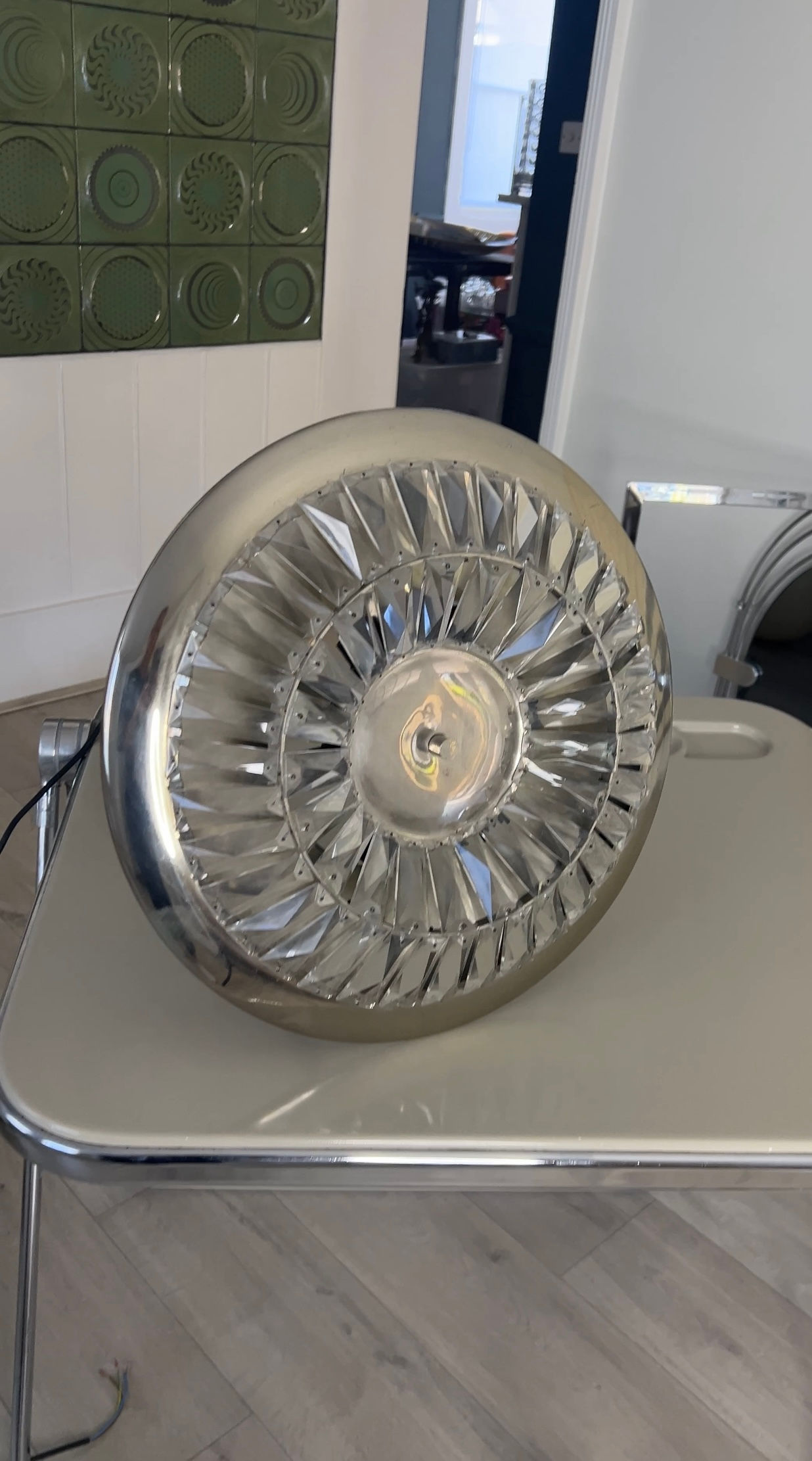 Mid Century Crystal & Chrome Pendant Light