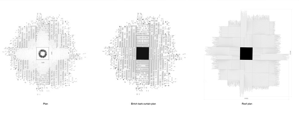 Architectural plan drawings of mycelium-grown pavilion layout