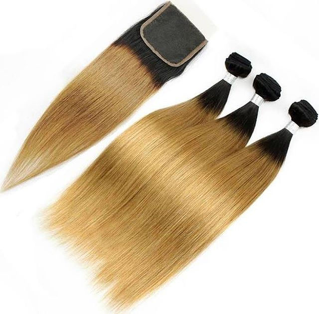 Blonde Ombre 3 bundles with closure 1b/27