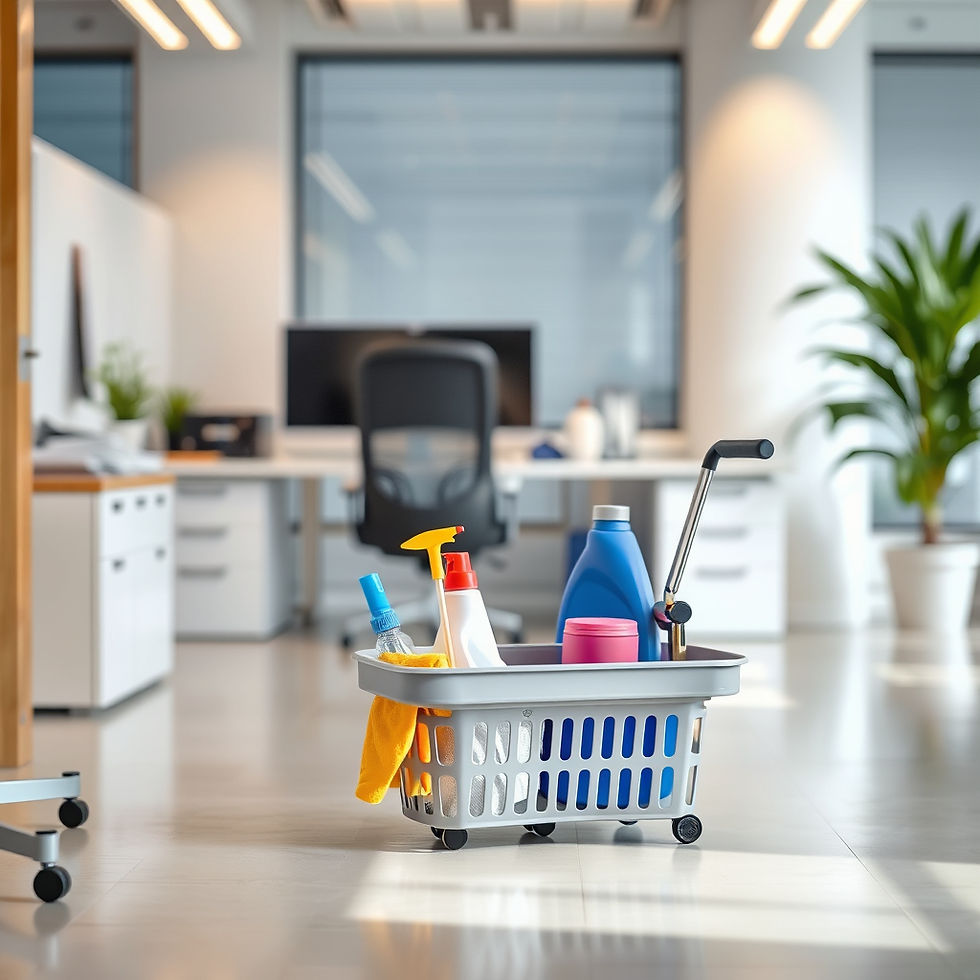 a spotless office with a cleaning caddy in the foreground.jpg