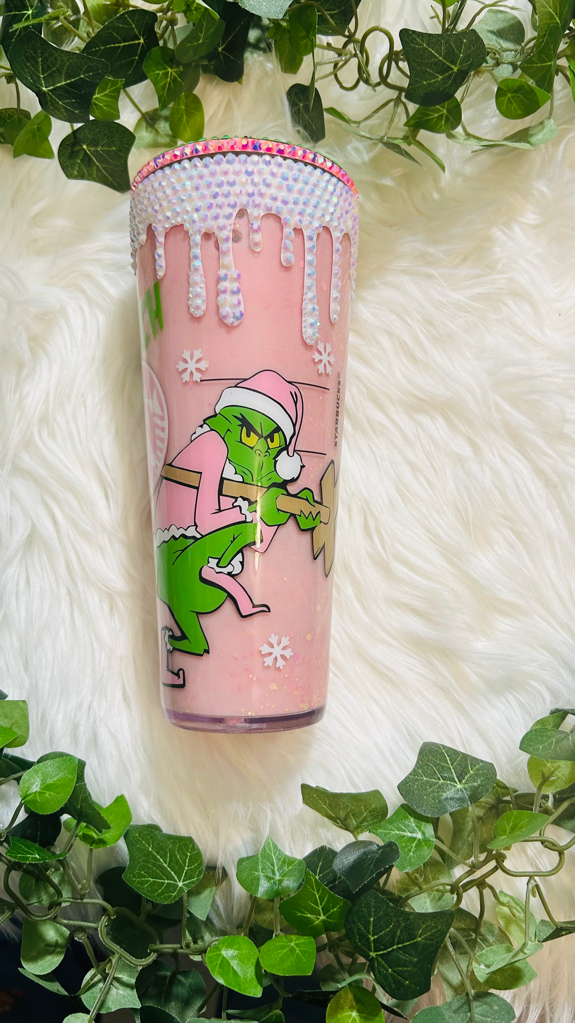 Pink Grinchmas Snowglobe Tumbler