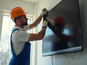 A technician is expertly mounting a TV on a wall