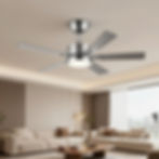 Ceiling fan installation completed in a bright living room with a clean and centered finish.