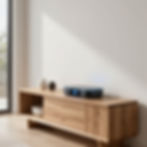 Projector and smart home entertainment device on a wooden media console