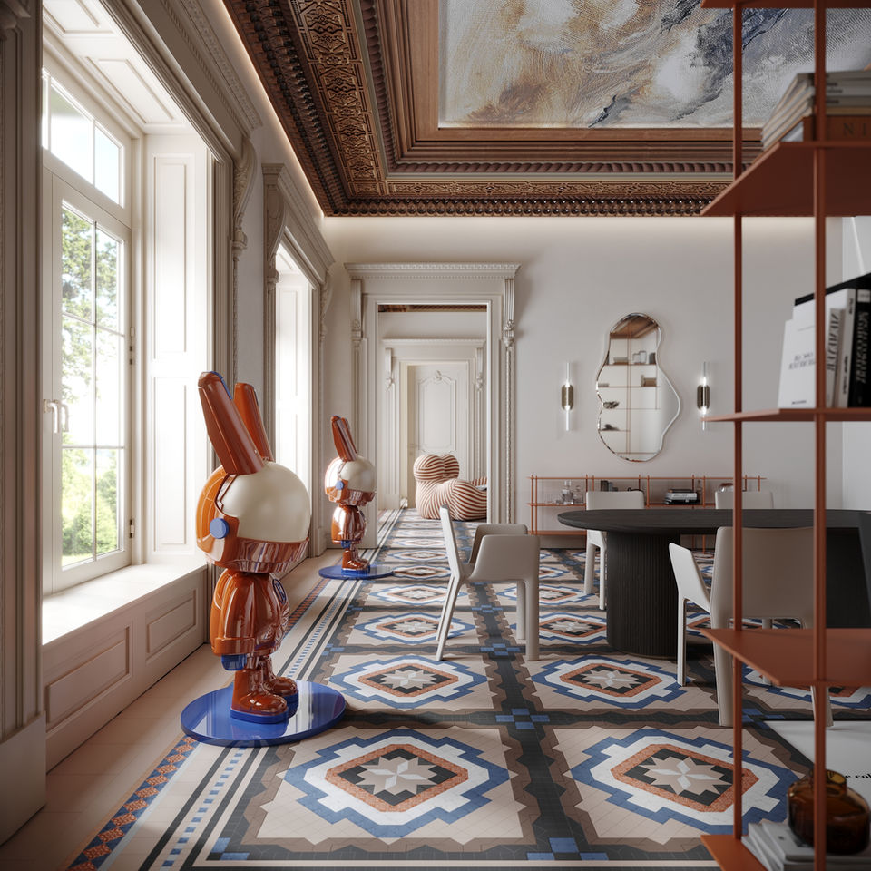 immagine render dining classico e moderno originale Milano
