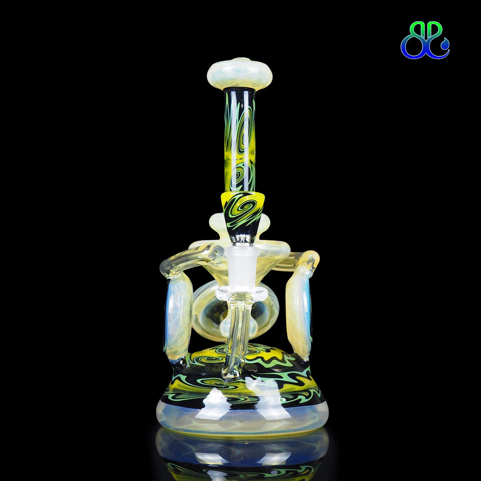 Thumbnail: Sabai Glass | Lemon drop with jade green  and silver fume Recycler Rig
