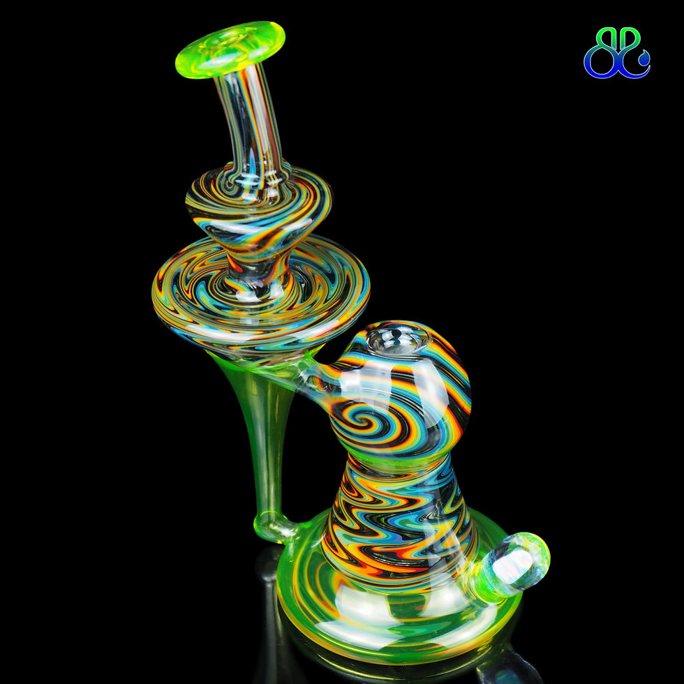 Thumbnail: 8Inches Lid Glass | UV ION + illuminati Rainbow Linework Recessed Recycler Rig