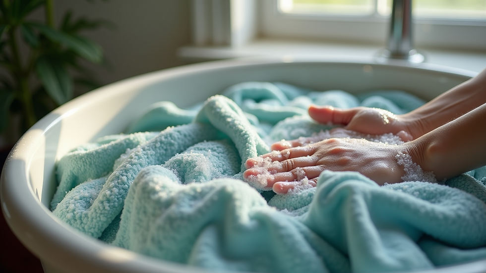 Eye-level view of a laundry basin filled with soapy water